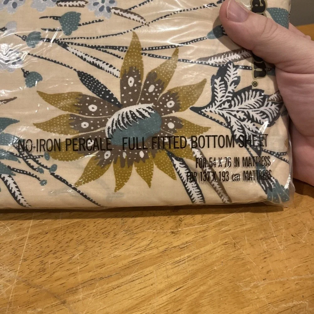 VTG Cannon Royal‎ Family Full Sheet Fitted Sunflowers Blue Brown FLORAL  NOS